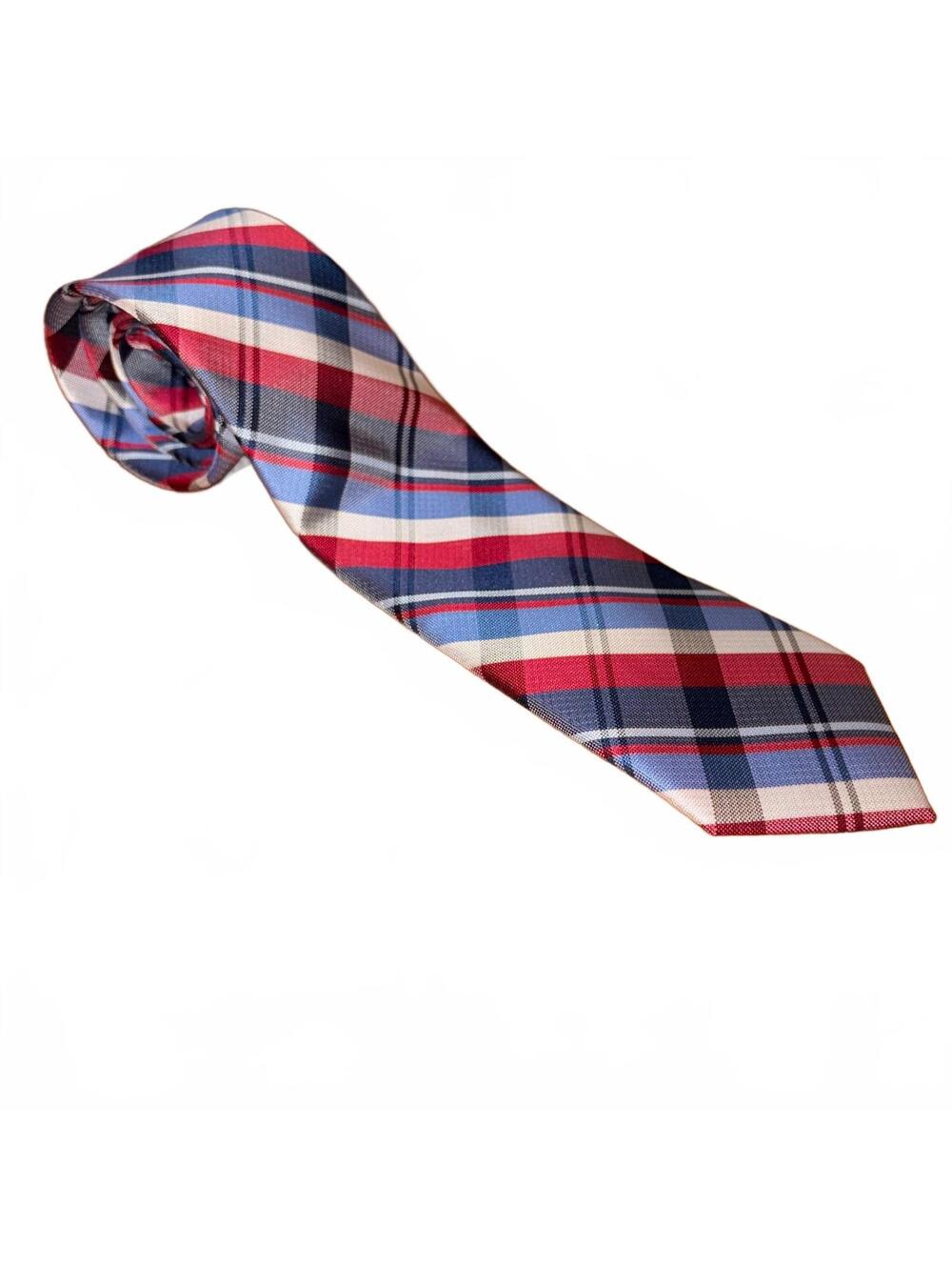 Chaps Classic Plaid Men's Tie in Red, Blue, and White